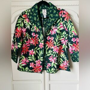 Appleseeds Quilted Jacket Small green red flowers reversible Eclectic boho
